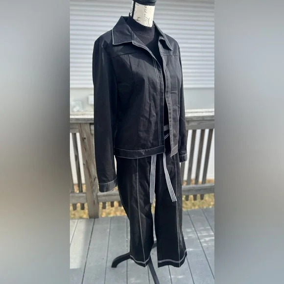 SET! MixIt Stretch Black Jacket & Wide Pants w/ Belt​​​ - Picture 2 of 11